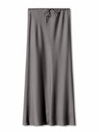 Satynowa Spódnica Maxi z Wysokim Stanem z Jedwabiu Ice-skirts-Moda Perla-Szary-S-Moda Perla