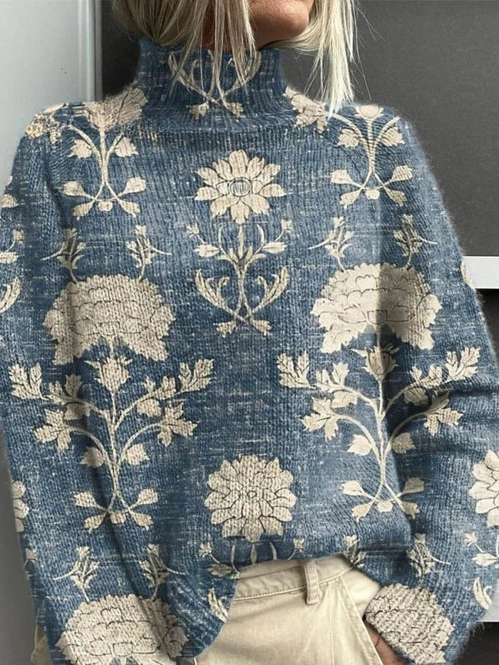 Damski sweter – z golfem, leśny motyw