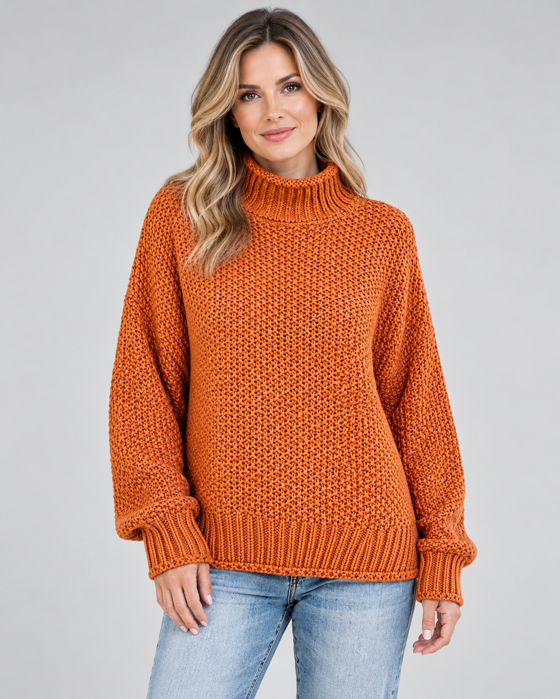 Damski sweter z golfem – gruby splot, luźny krój