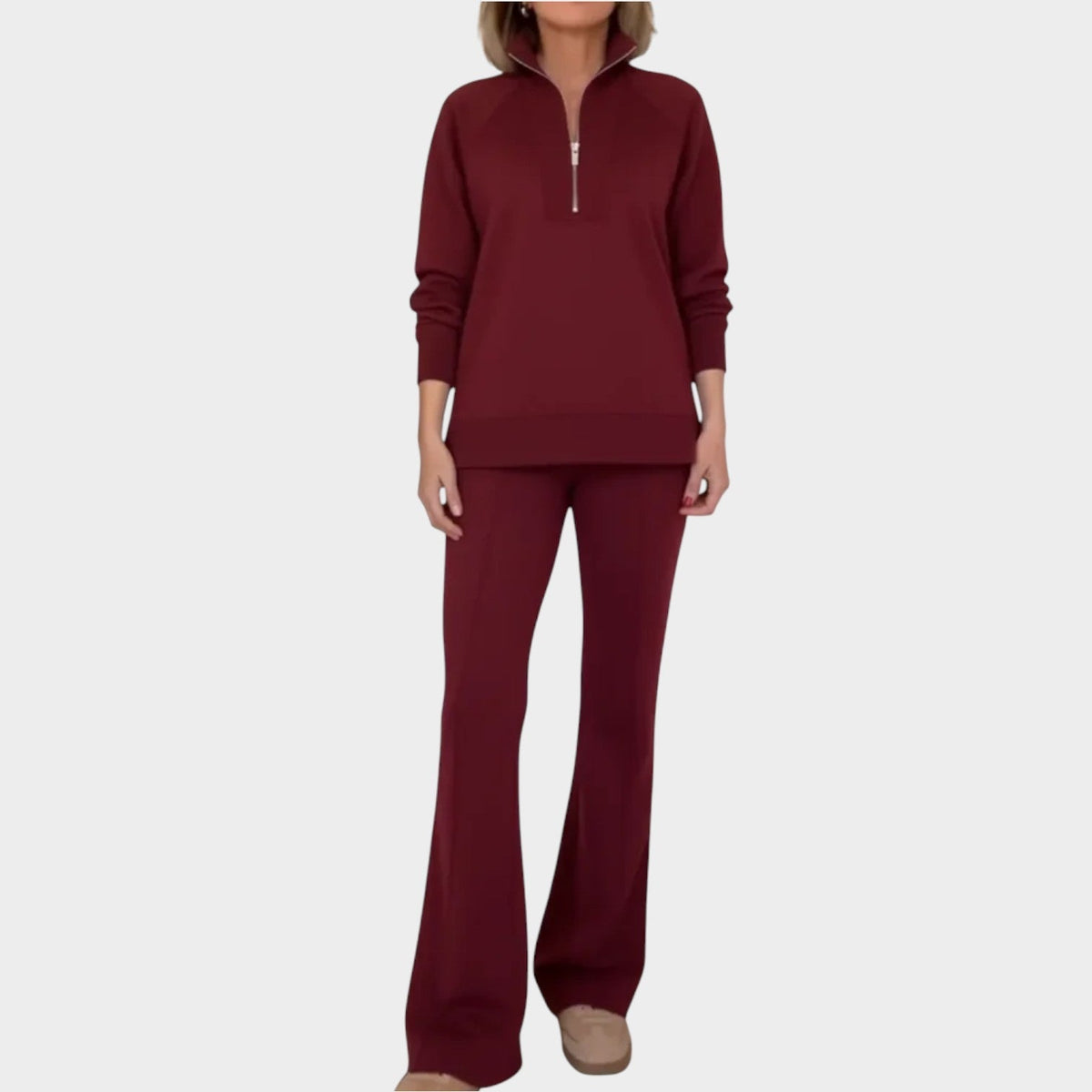 Damski komplet – z bluzą na zamek, szerokie spodnie