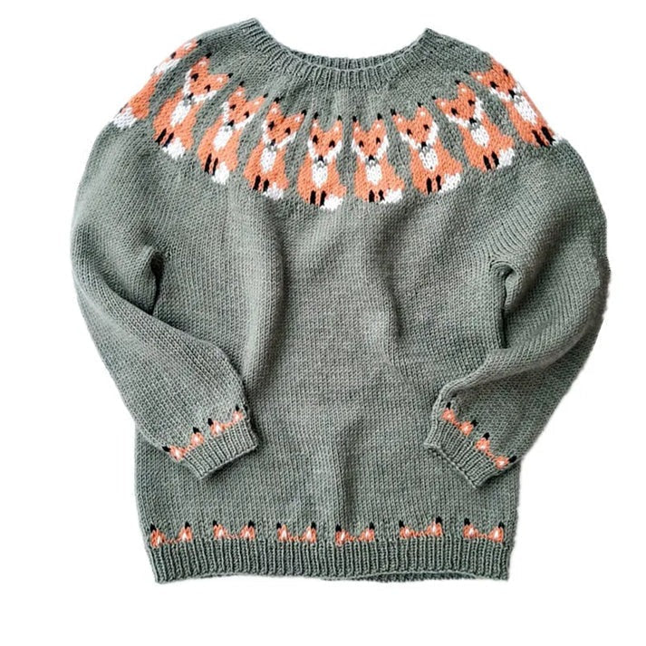 Damski sweter – wzór norweski, okrągły dekolt