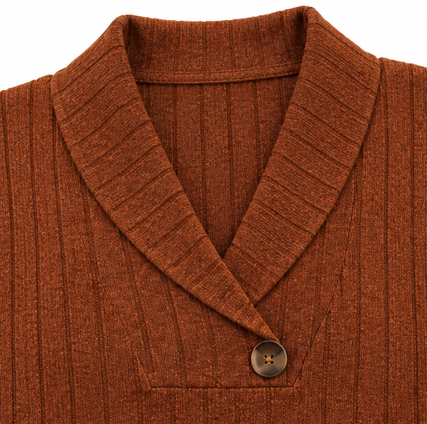 Damski sweter prążkowany – dekolt V, przedłużony fason
