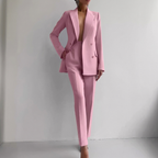 Damski garnitur dwuczęściowy – z dwurzędową marynarką, elegancki