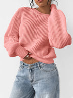 Damski sweter oversize – prążkowany, bufiaste rękawy