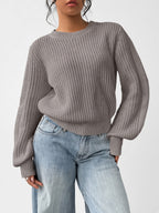 Damski sweter oversize – prążkowany, bufiaste rękawy