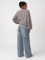 Damski sweter oversize – prążkowany, bufiaste rękawy