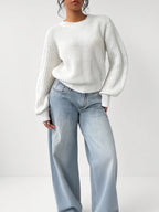 Damski sweter oversize – prążkowany, bufiaste rękawy