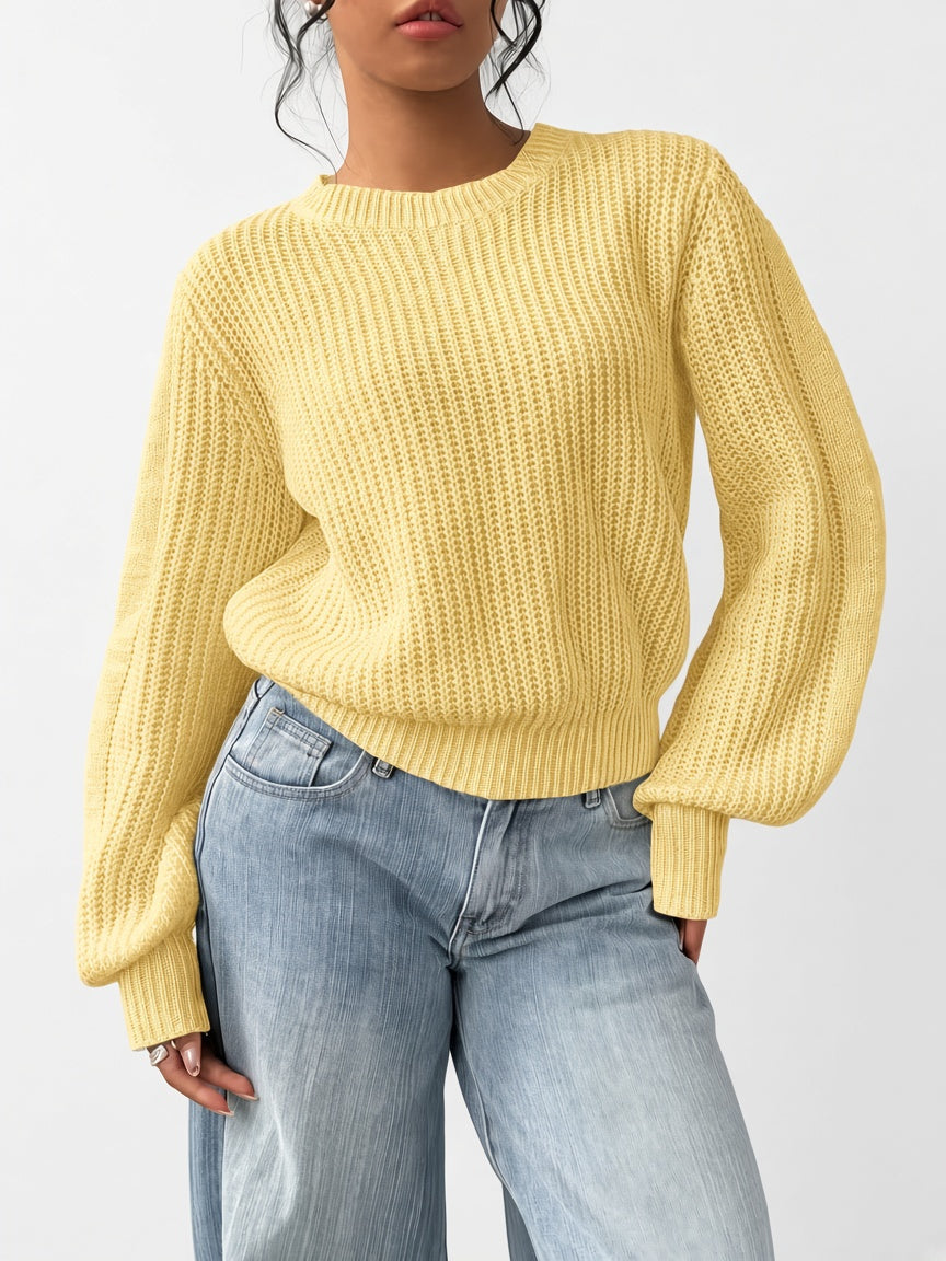 Damski sweter oversize – prążkowany, bufiaste rękawy