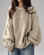 Damski sweter oversize – okrągły dekolt, bufiaste rękawy