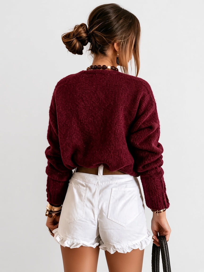 Damski kardigan – dekolt w serek, guziki w kształcie serc